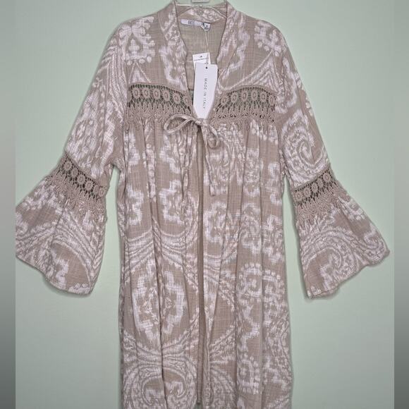 KAKTUS Beige 100% Cotton Cardigan Duster Top One Tie Made in Italy Medium - Picture 4 of 8